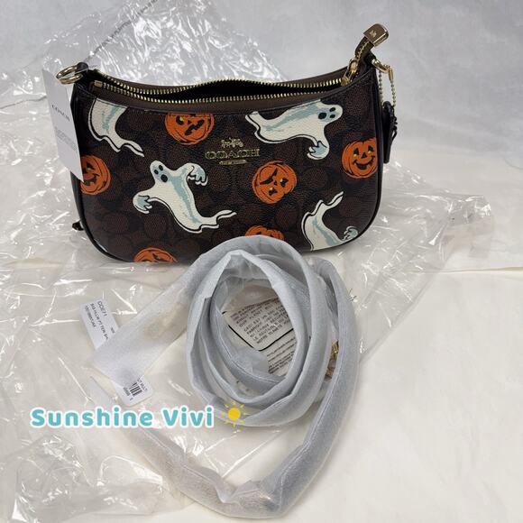 NWT Coach Teri Shoulder Bag In Signature Canvas Pumpkin Halloween 🎃Print CCE71 - Picture 6 of 16